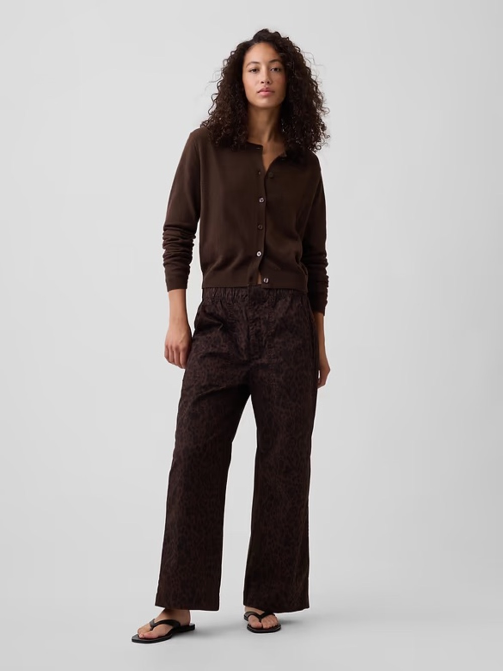 Gap High Rise Wide-Leg Khakis Leopard Print Pull-On Pants Mobwife XL Espresso